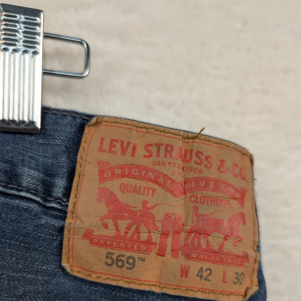 Levi Jeans Mens 43x29 Blue 569 Loose Straight Button Fly Red Tab Workwear Skater